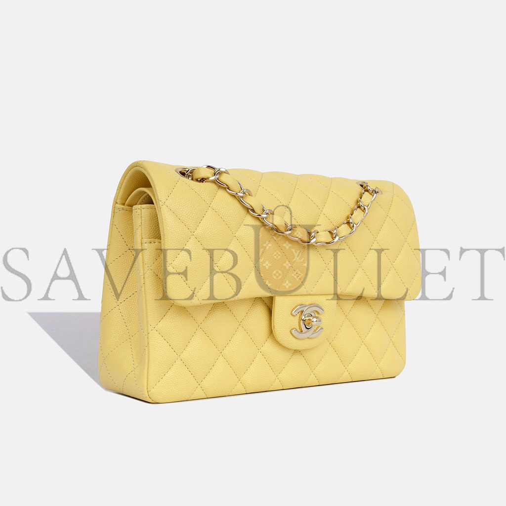 Ch*el small classic double flap yellow caviar light gold hardware (23*13*6cm)